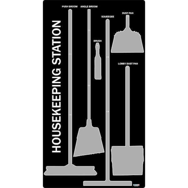5S Housekeeping Shadow Board Broom Station Version 3 - Black Board / Gray Shadows  With Broom